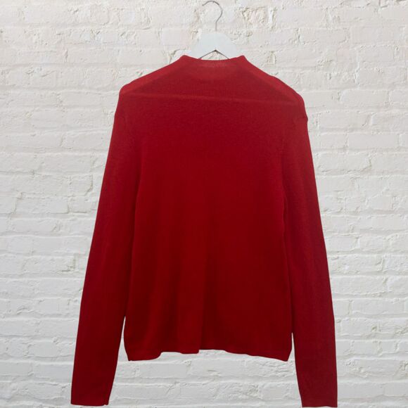 Red Merino Wool Henley Sweater M – Soft Rib Knit Button Front Winter Classic - Picture 4 of 16